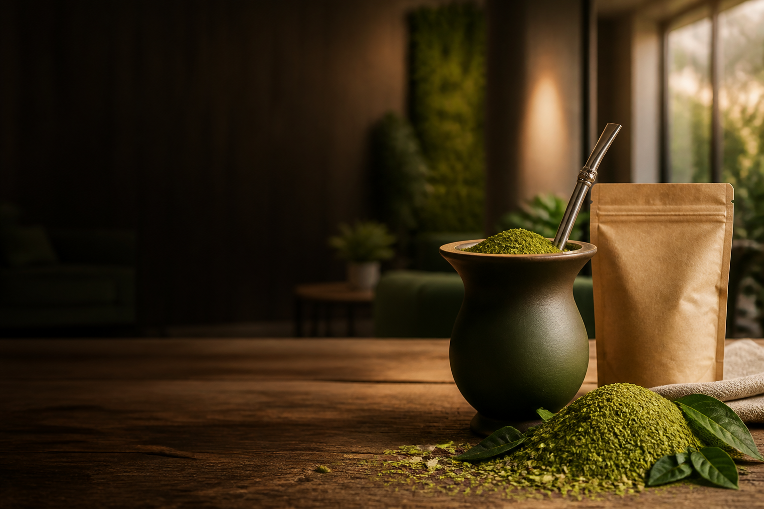 Cuia de chimarrão com erva-mate fresca
